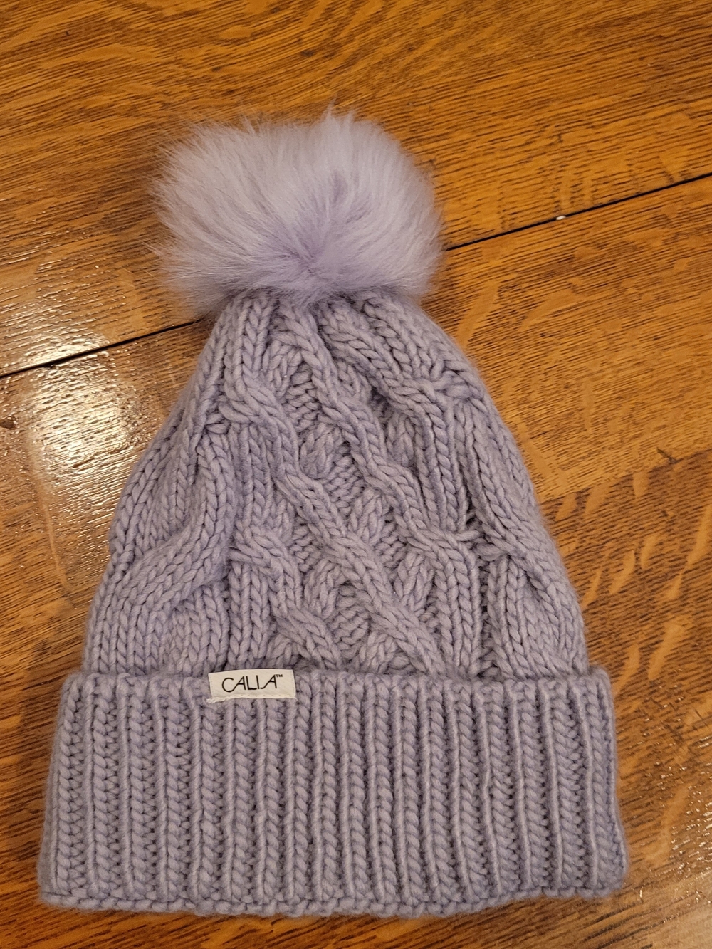 CALLA Lavender Cable Knit Pom Beanie